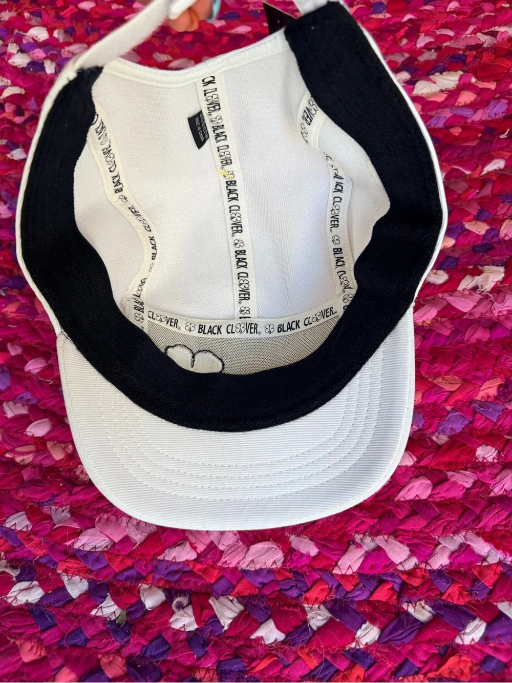 Black Clover Brand White Cap with Black Embroidered Logo